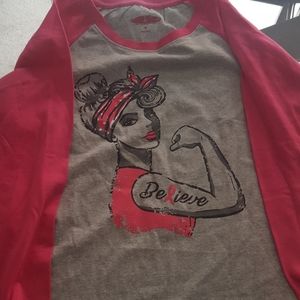 Rosie Riveter Breast Cancer 3/4 sleeve tee